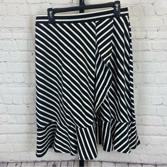 Talbots Black and White Striped Ruffle Skirt Size Small - Picture 1 of 5